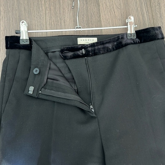 SANDRO PARIS Velvet Waist Straight Leg Pants Black Size 38 - Picture 4 of 6